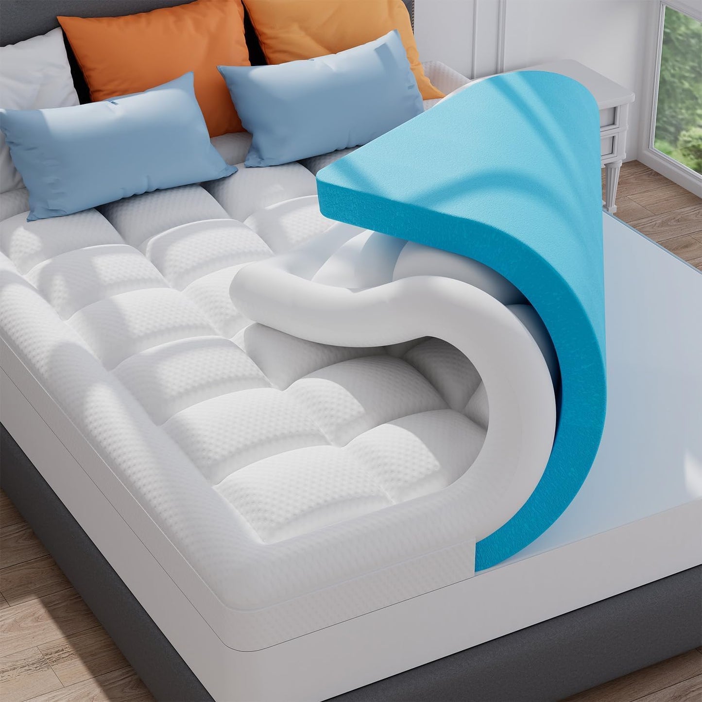 ELEMUSE 3 Inch Cooling Memory Foam Mattress Topper for Comfort