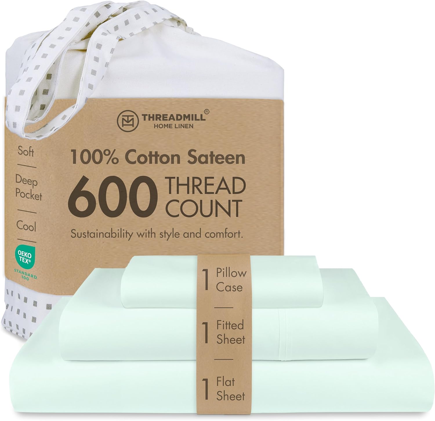 Threadmill Twin XL Sheets Set - 600 Thread Count Sateen Weave