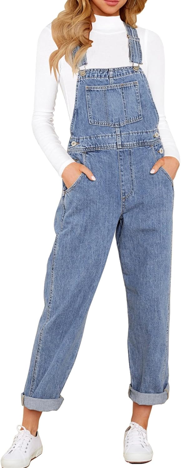 Luvamia Women's Casual Stretch Adjustable Denim Overalls Pants
