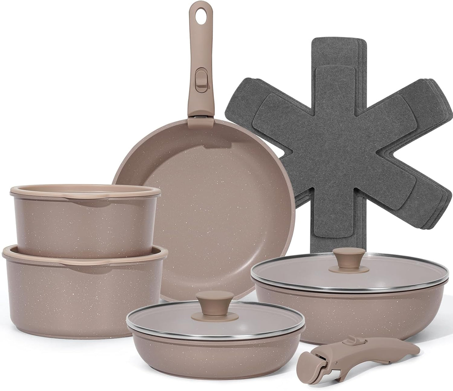 15Pcs Non Stick Pots and Pans Set with Detachable Handle