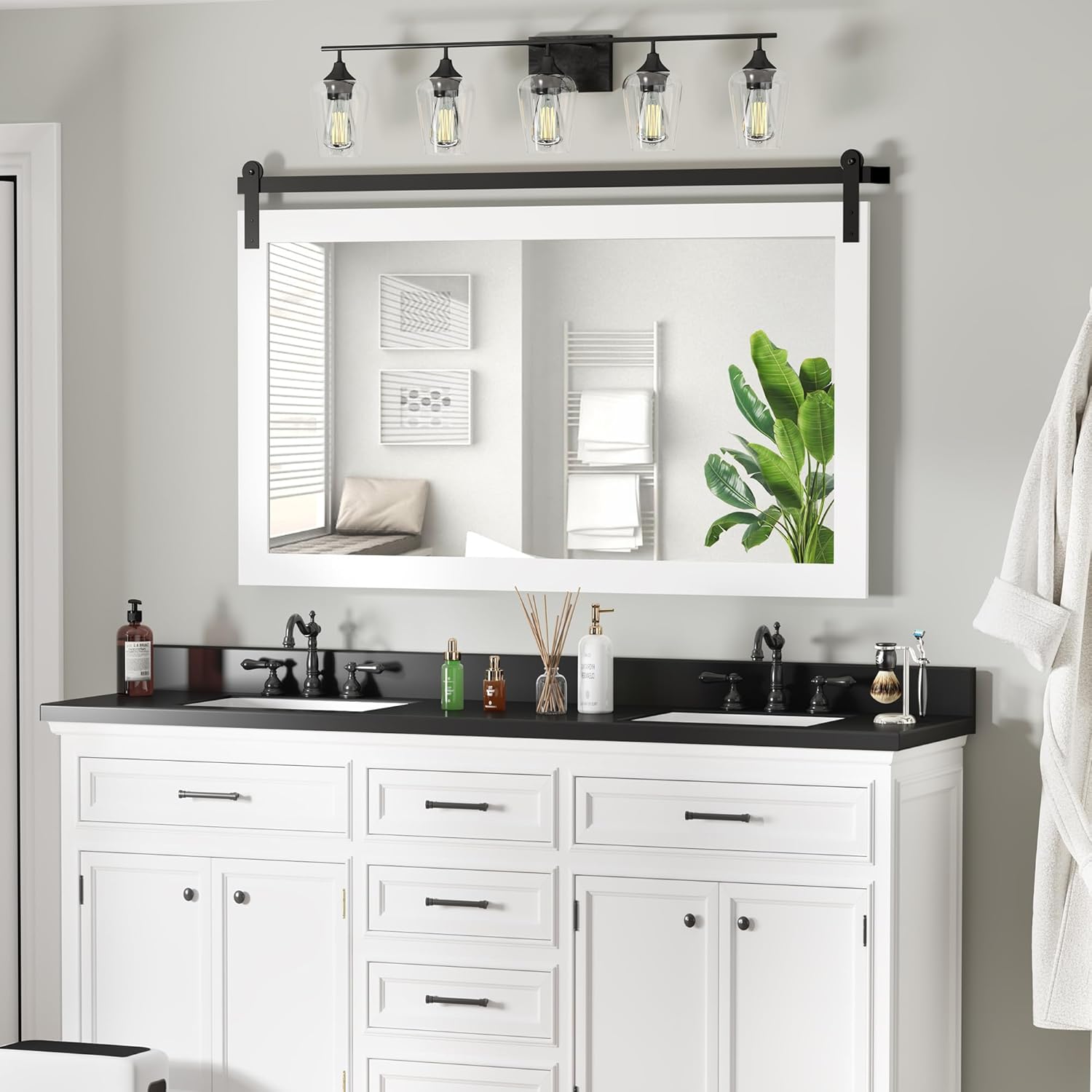 Farmhouse Bathroom Mirror - Large Rectangle Barn Door Design