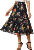 Allegra K Women's Floral Chiffon Tiered Midi Skirt - Flattering A-line