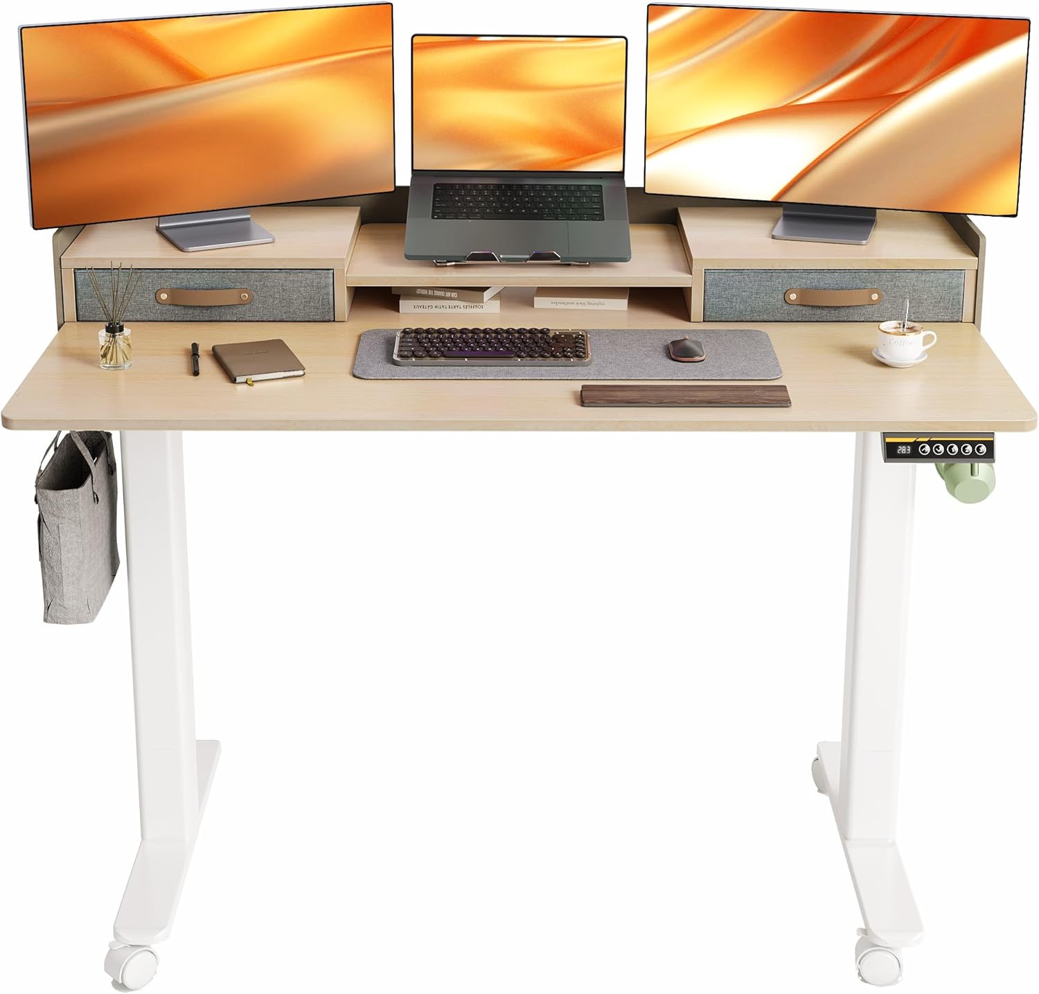 YDN 55 Inch Adjustable Height Standing Desk with Storage Drawers