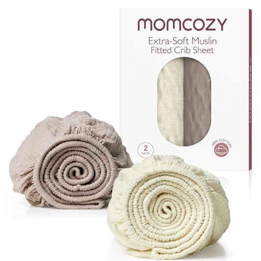 Momcozy Muslin Fitted Crib Sheets for Comfortable Baby Sleep