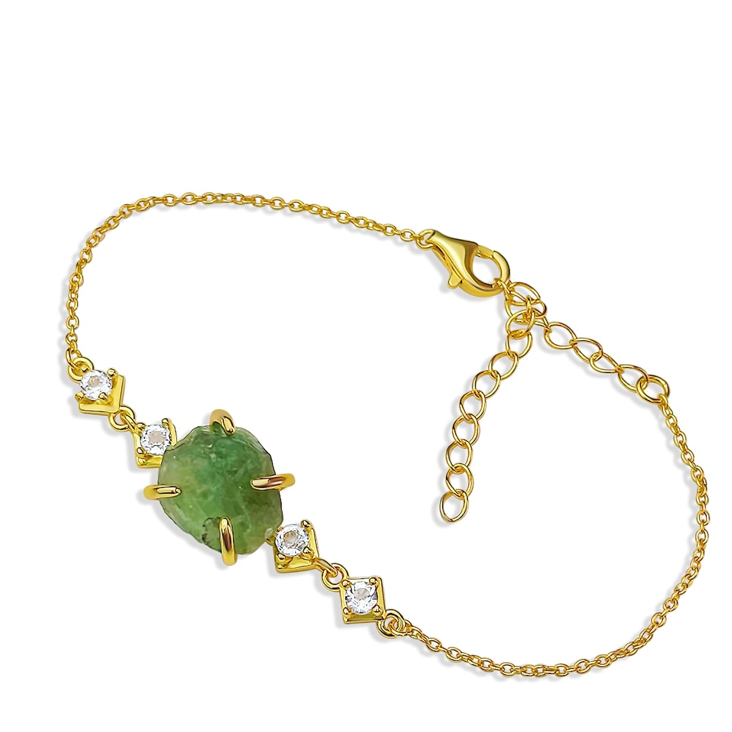 Raw Emerald Chain Bracelet for May Birthstone Gift for Her