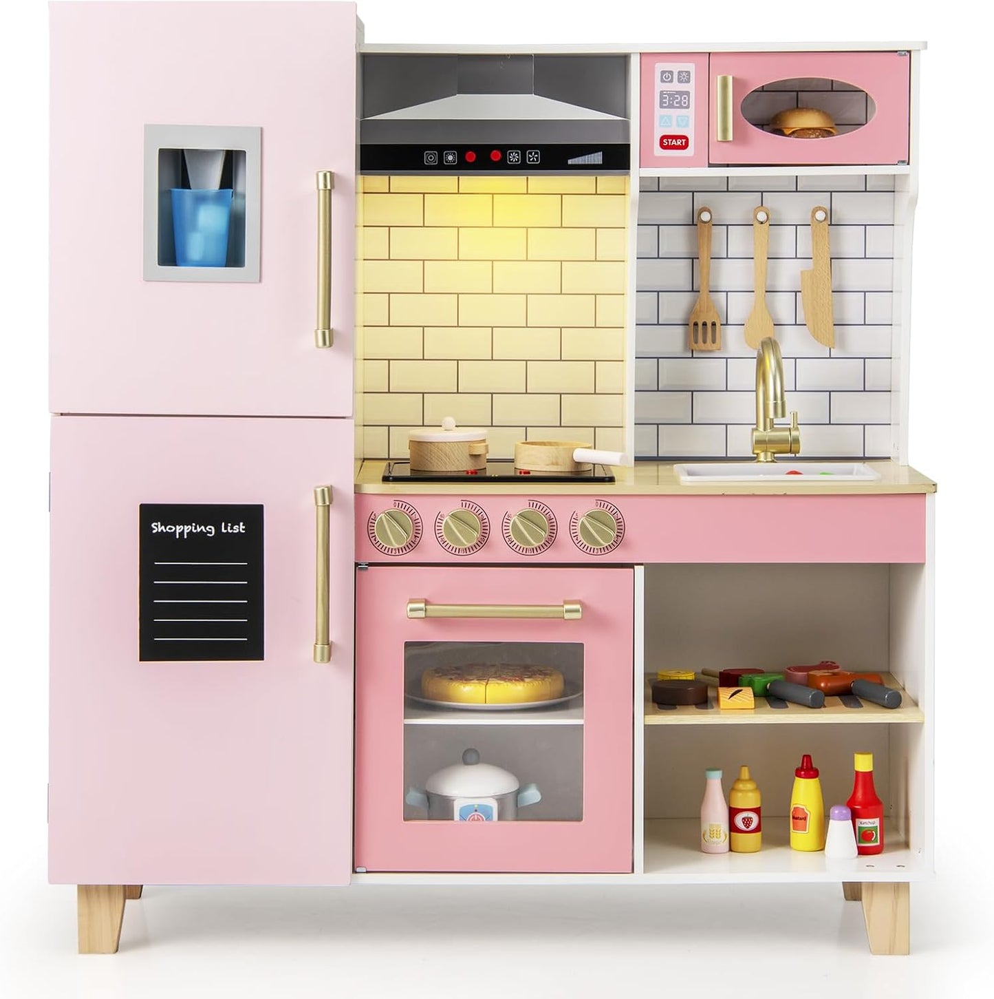 Interactive Wooden Kids Kitchen Playset