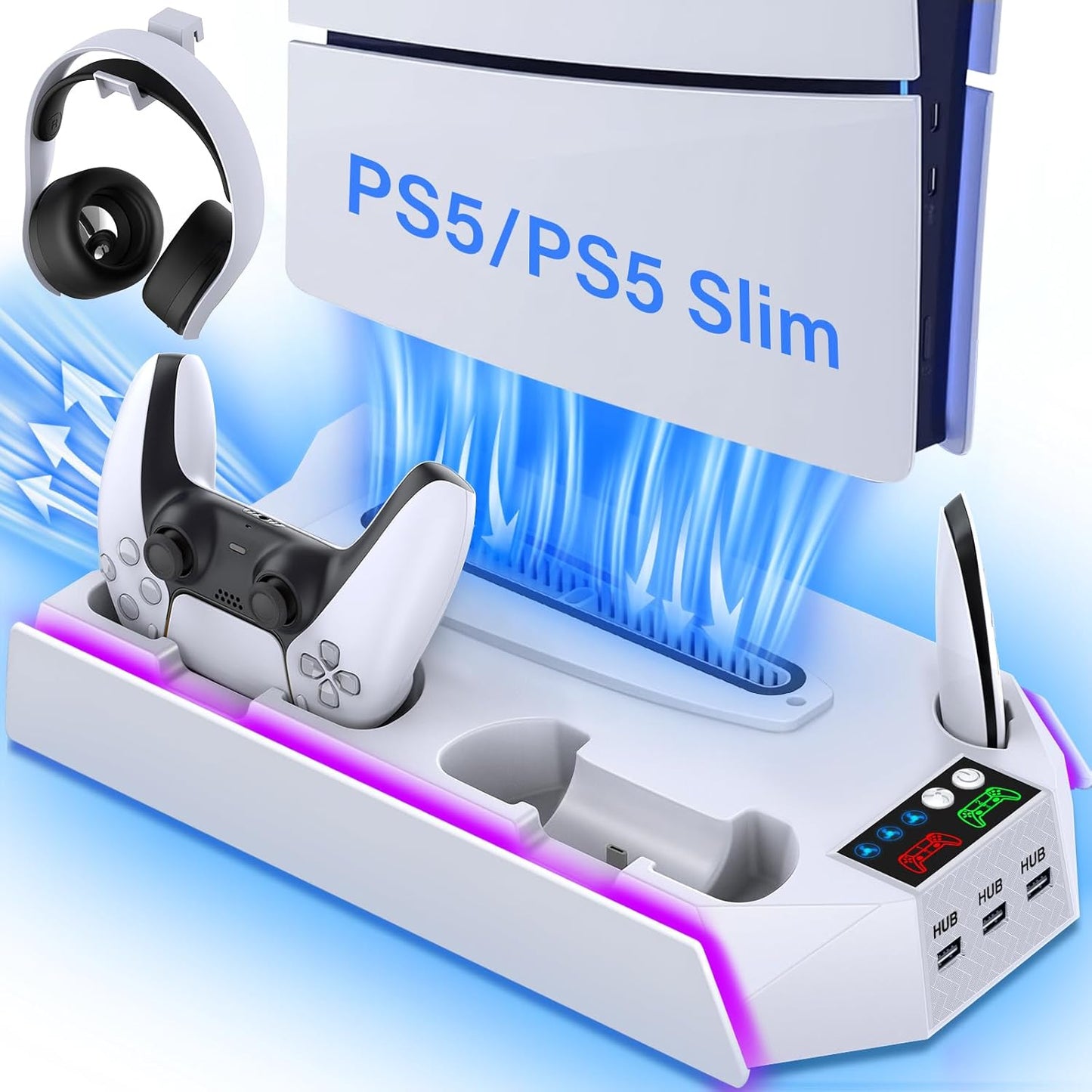 PS5 Slim Cooling Station Stand with LED and Dual Controller Charger