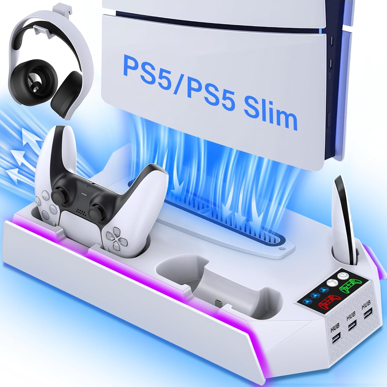 PS5 Slim Cooling Station Stand with LED and Dual Controller Charger