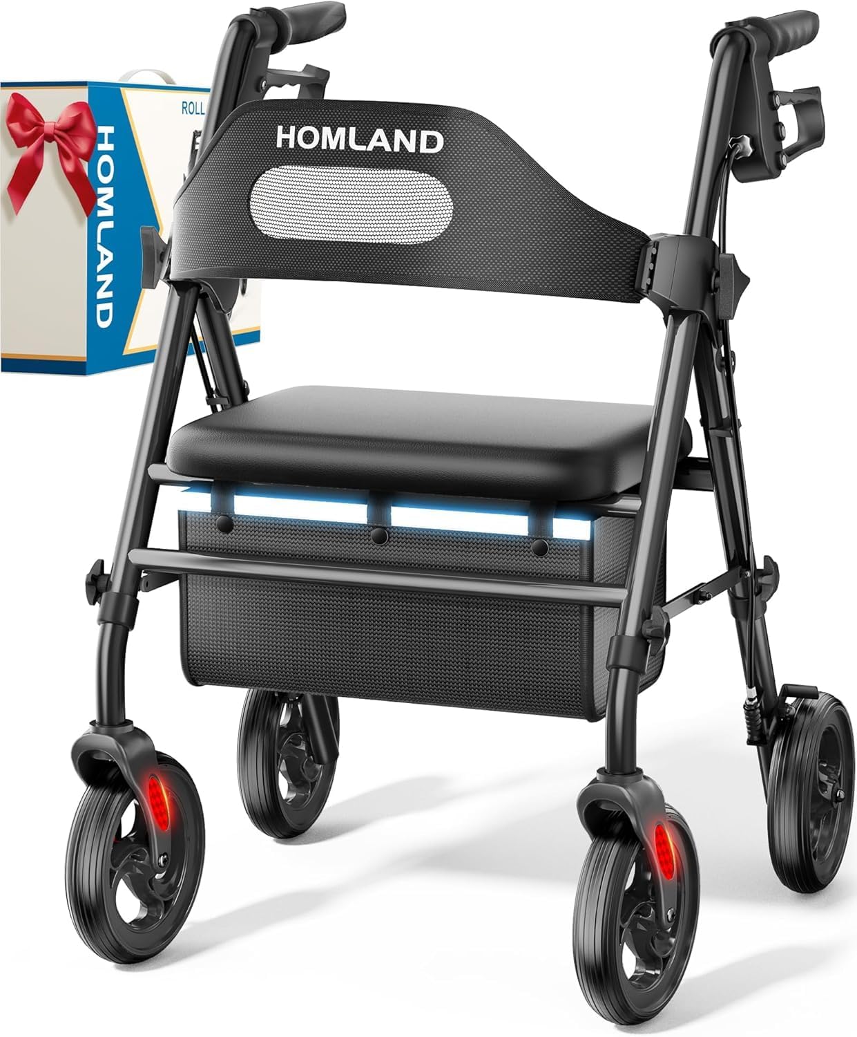HOMLAND Foldable Rollator Walkers with Seat for Seniors Comfort