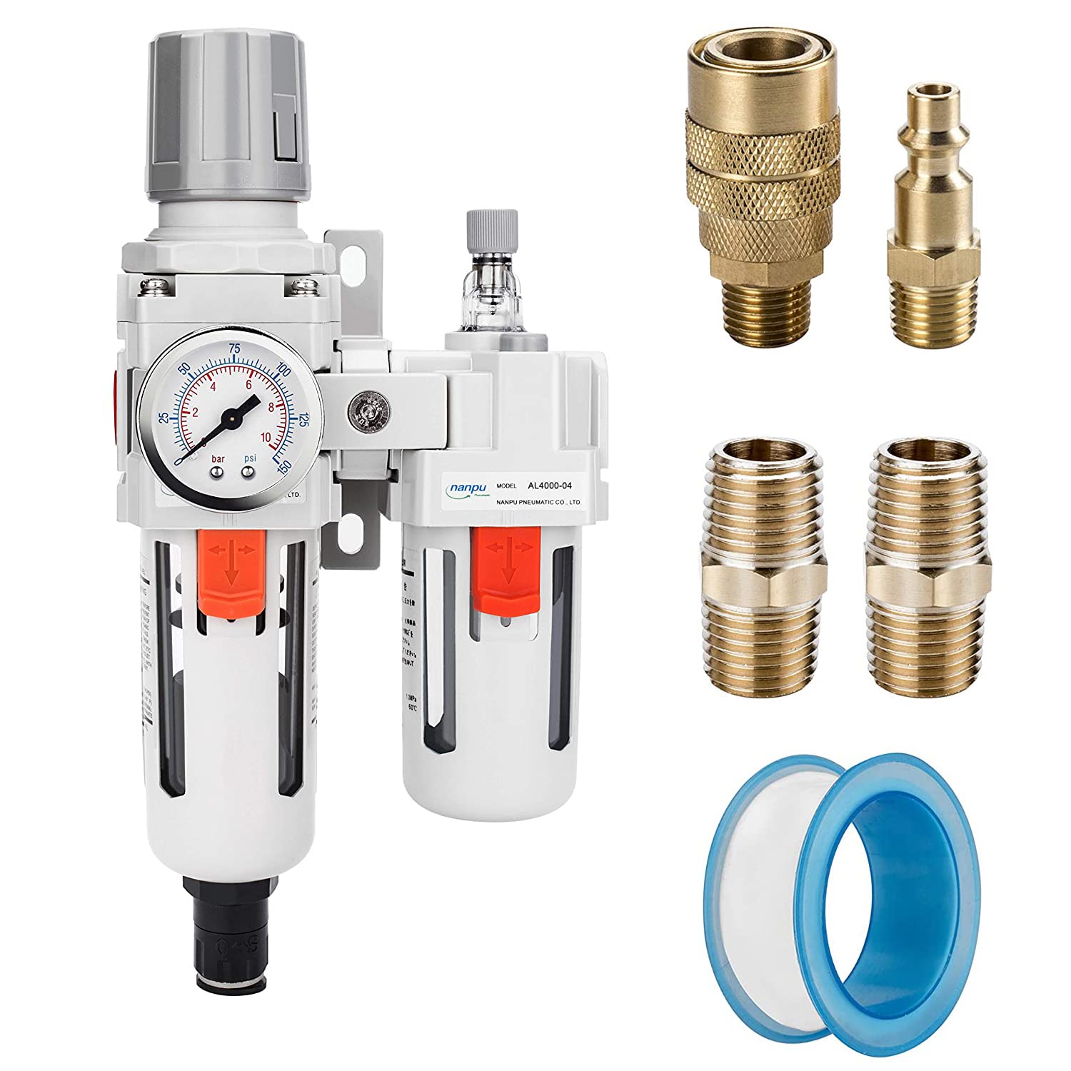 NANPU 1/2 NPT Auto-Drain Air Filter Regulator Lubricator Combo