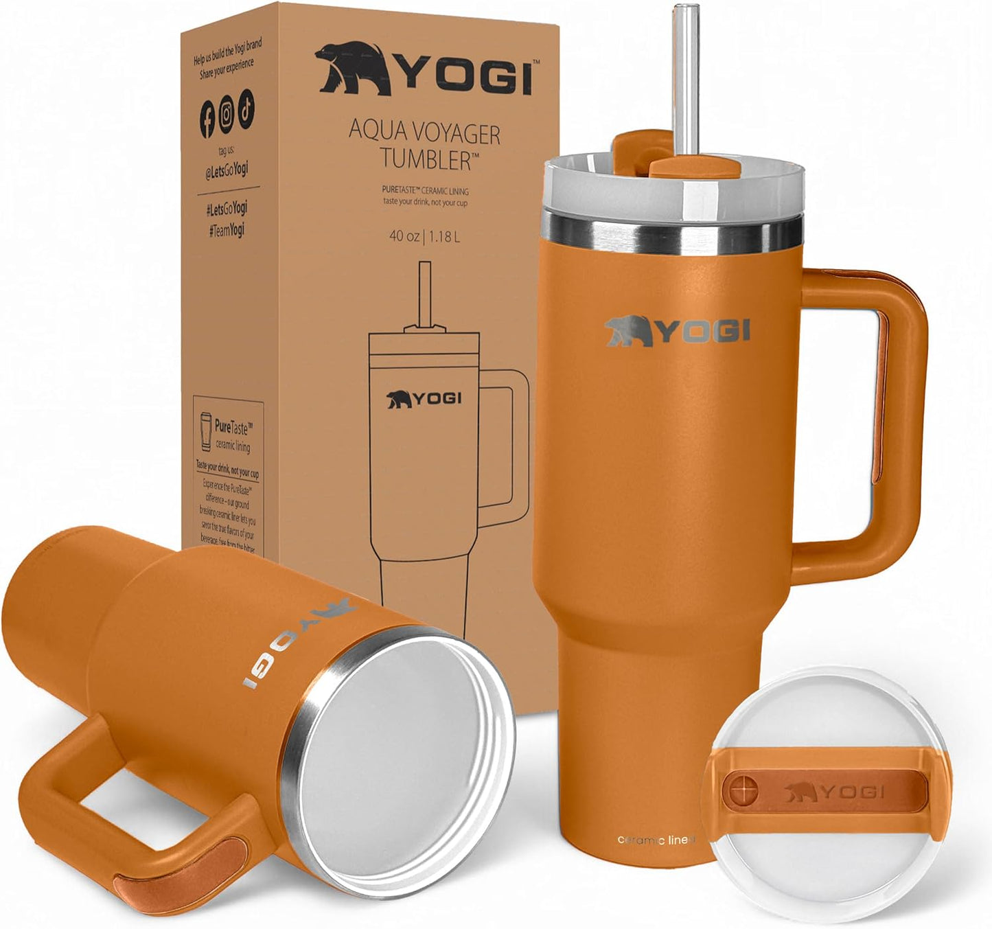 YOGI Ceramic Lined Tumbler with Handle for Perfect Drinks