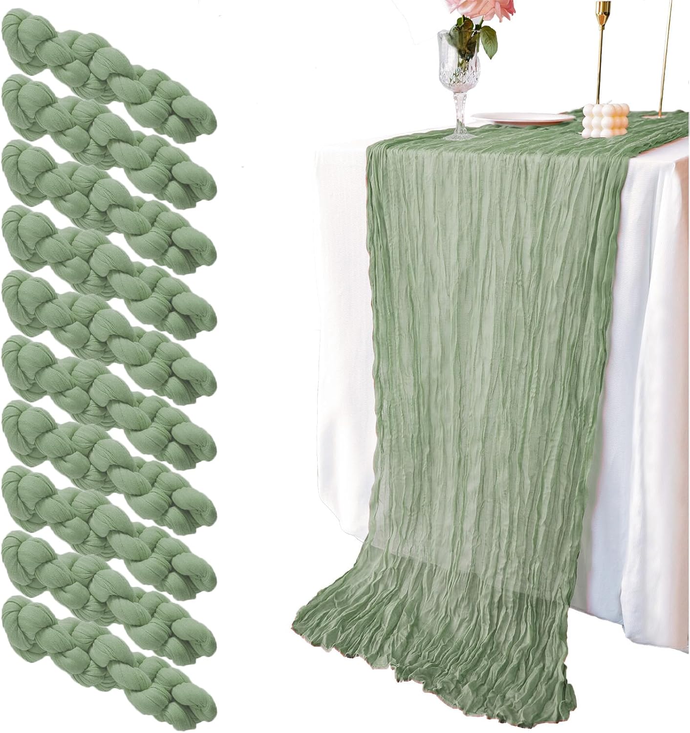 10 Pack Sage Green Cheesecloth Table Runner for Elegant Events