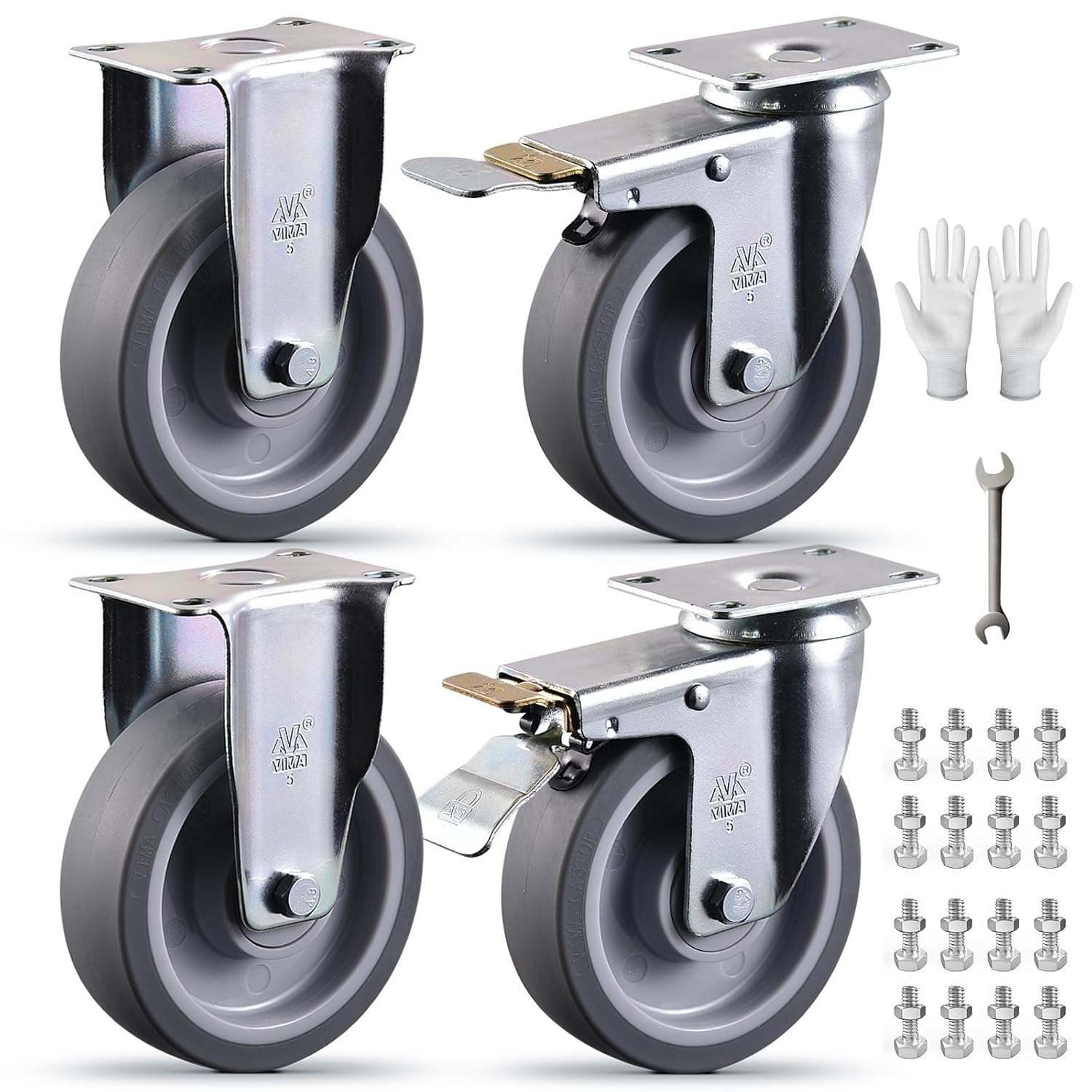 5 Inch Heavy Duty Caster Wheels Set of 4 with Brake for Furniture