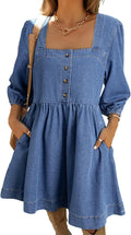Sidefeel Women's Spring Outfit Denim Dress 3/4 Sleeve Loose Fit