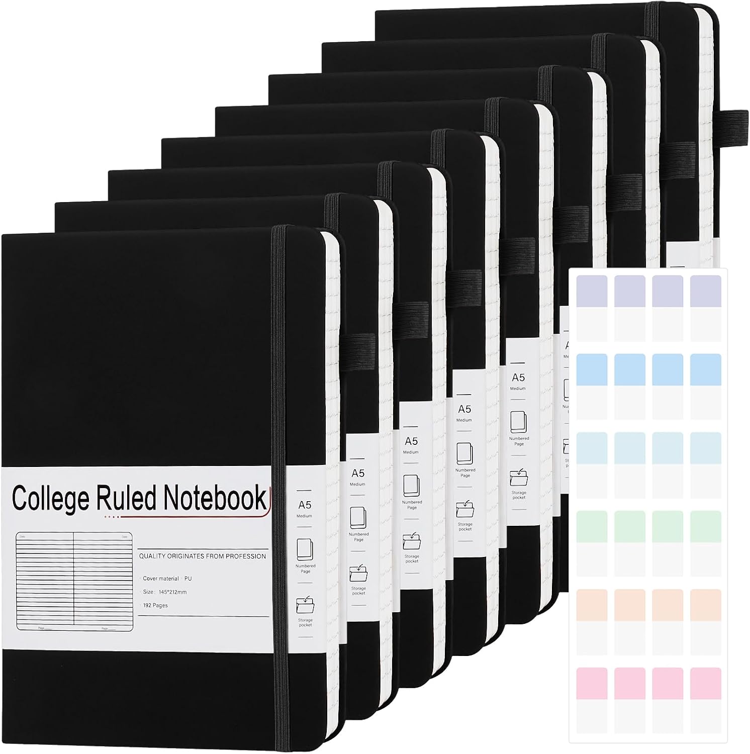 A5 Lined Journal Notebooks for Work, 192 Pages, 8 Pack