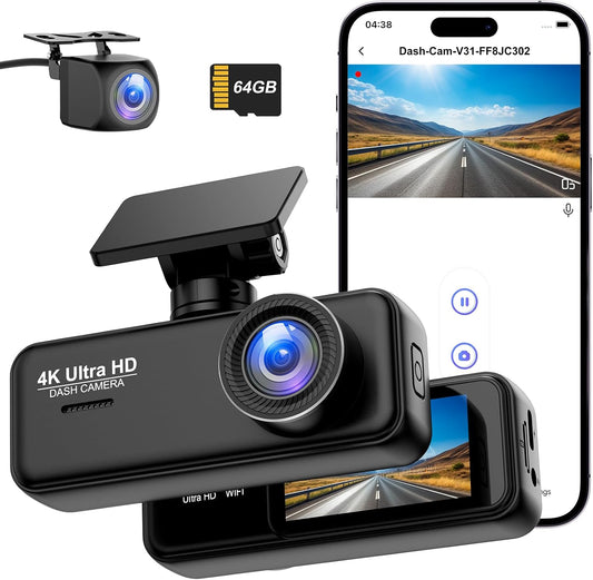 Penemay Dual Lens Dashcam: 4K+1080P Clarity, App Connectivity