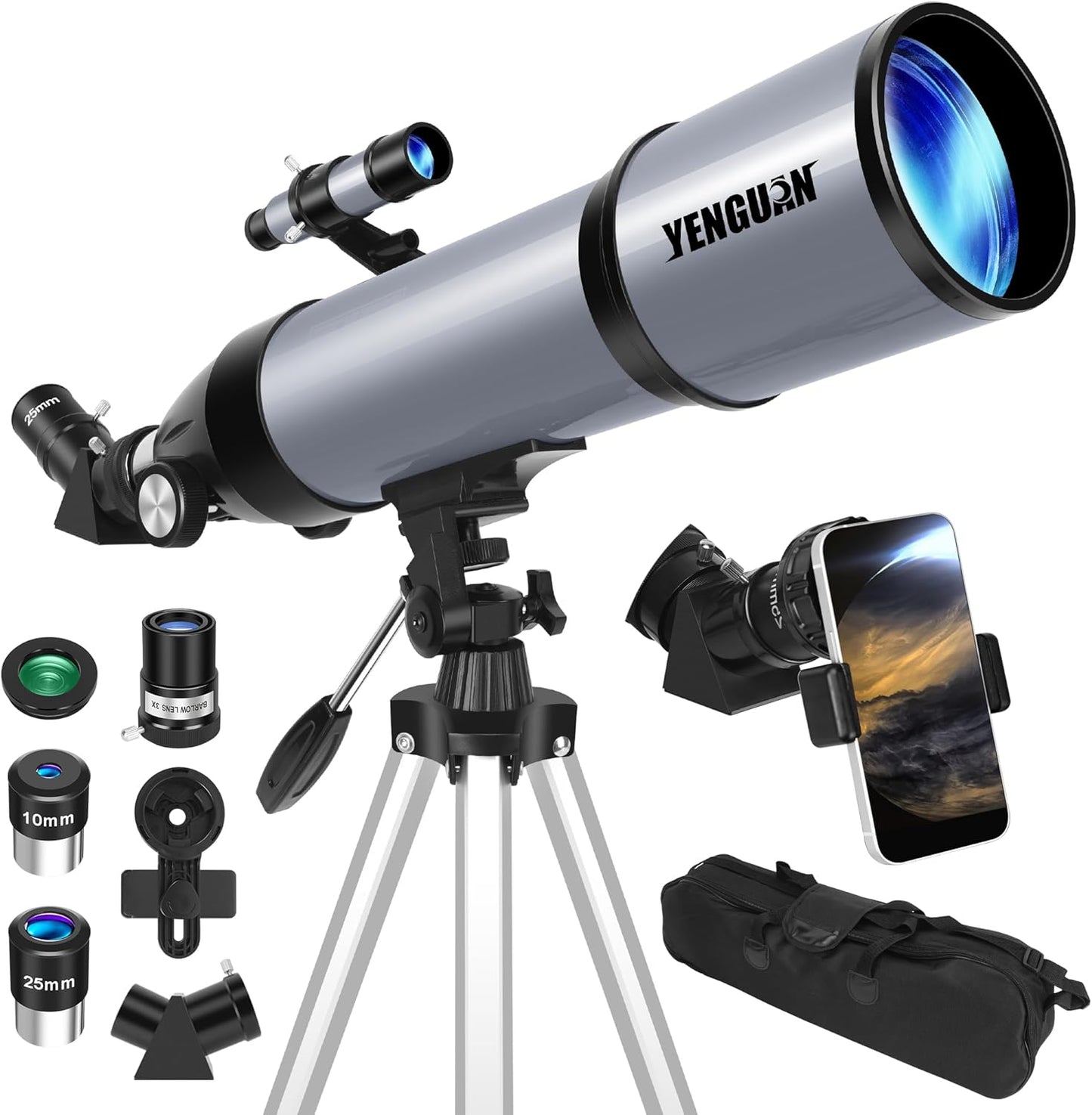 Telescope for Adults & Kids 80mm Aperture 600mm for Stargazing