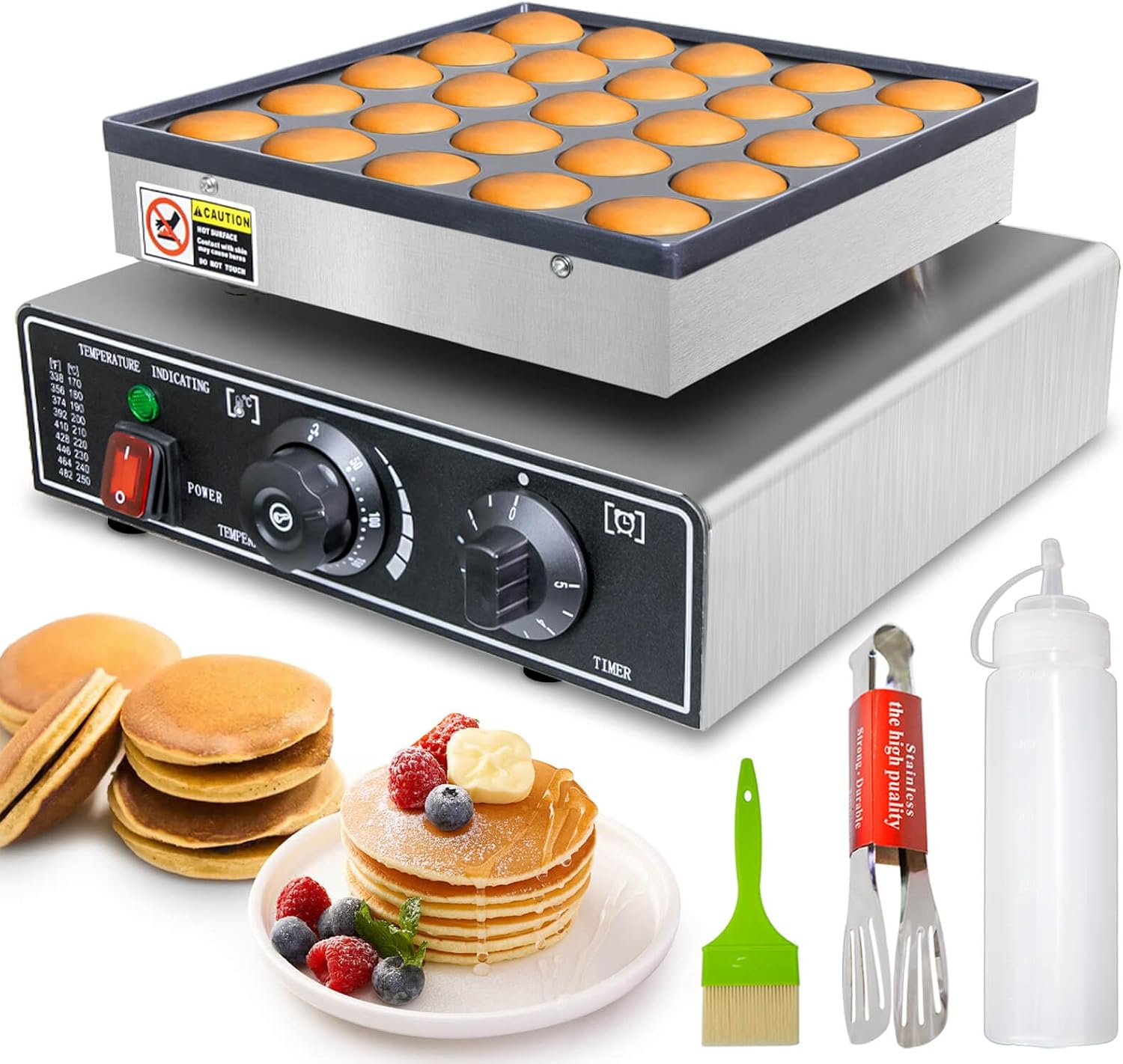 Leilifre Commercial Mini Pancake Maker: Temp & Time Control Stainless Steel 900W