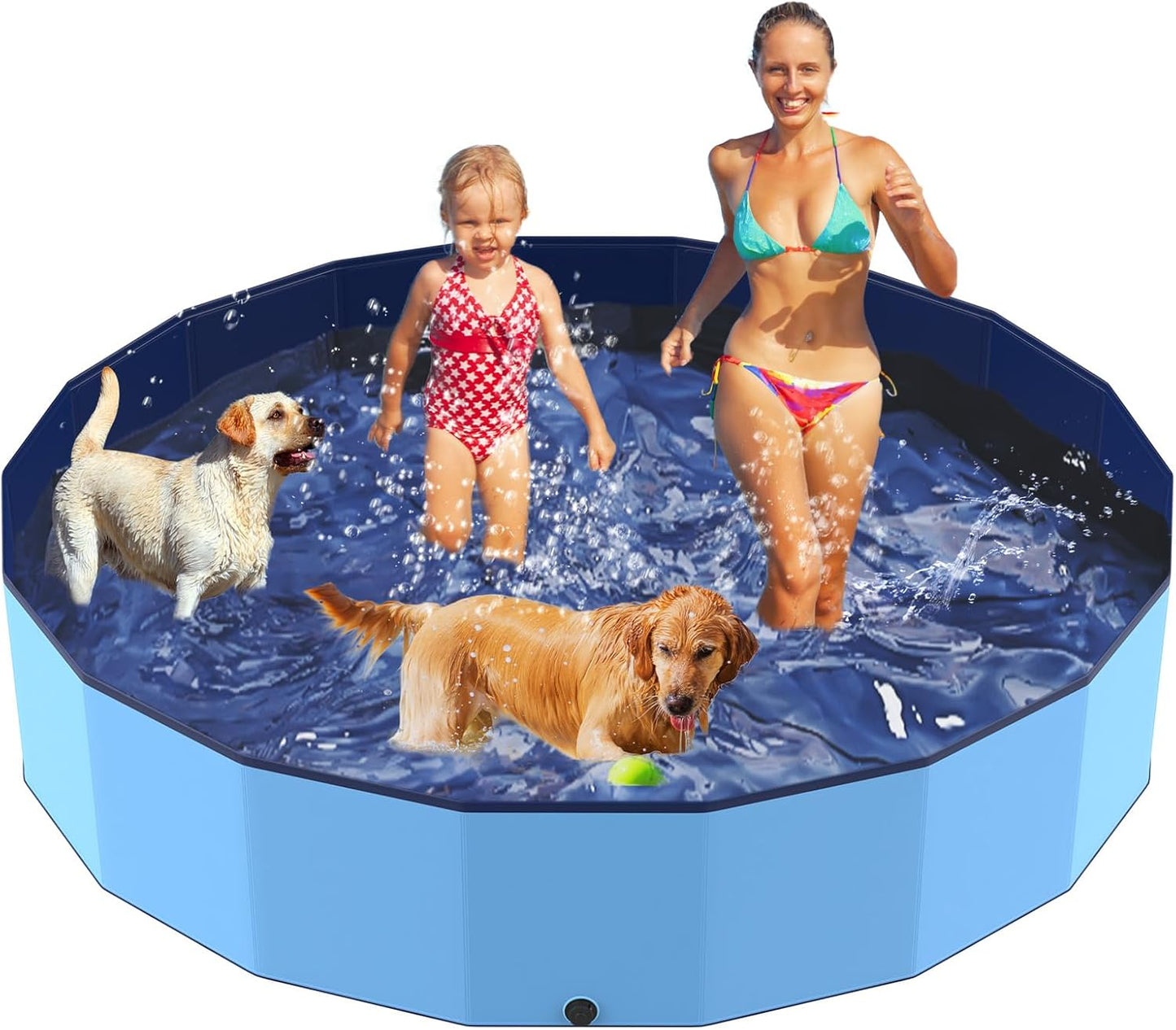 Foldable Pool for Large Dogs and Kids - 77 Portable Bath Tub