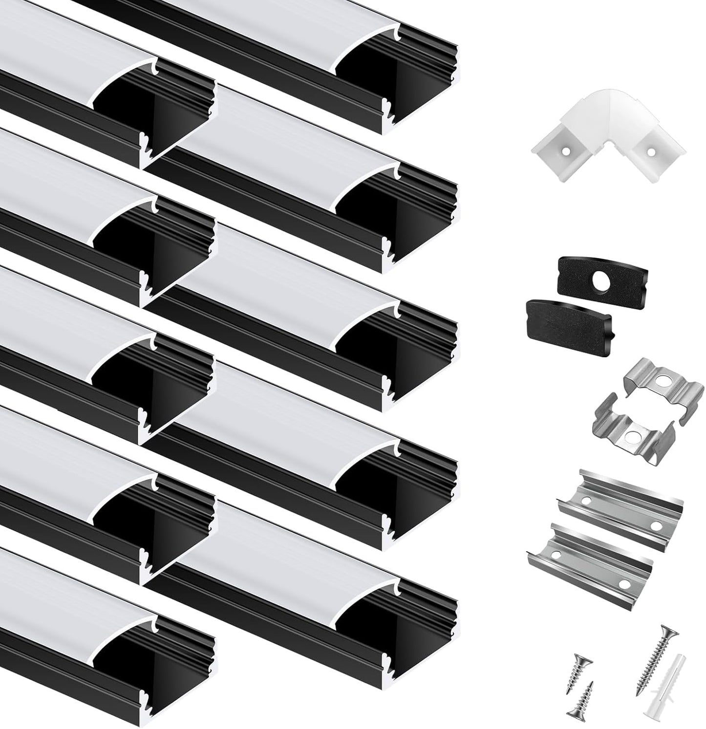 10-Pack 6.6ft U Shape Black LED Aluminum Channel System for Lights