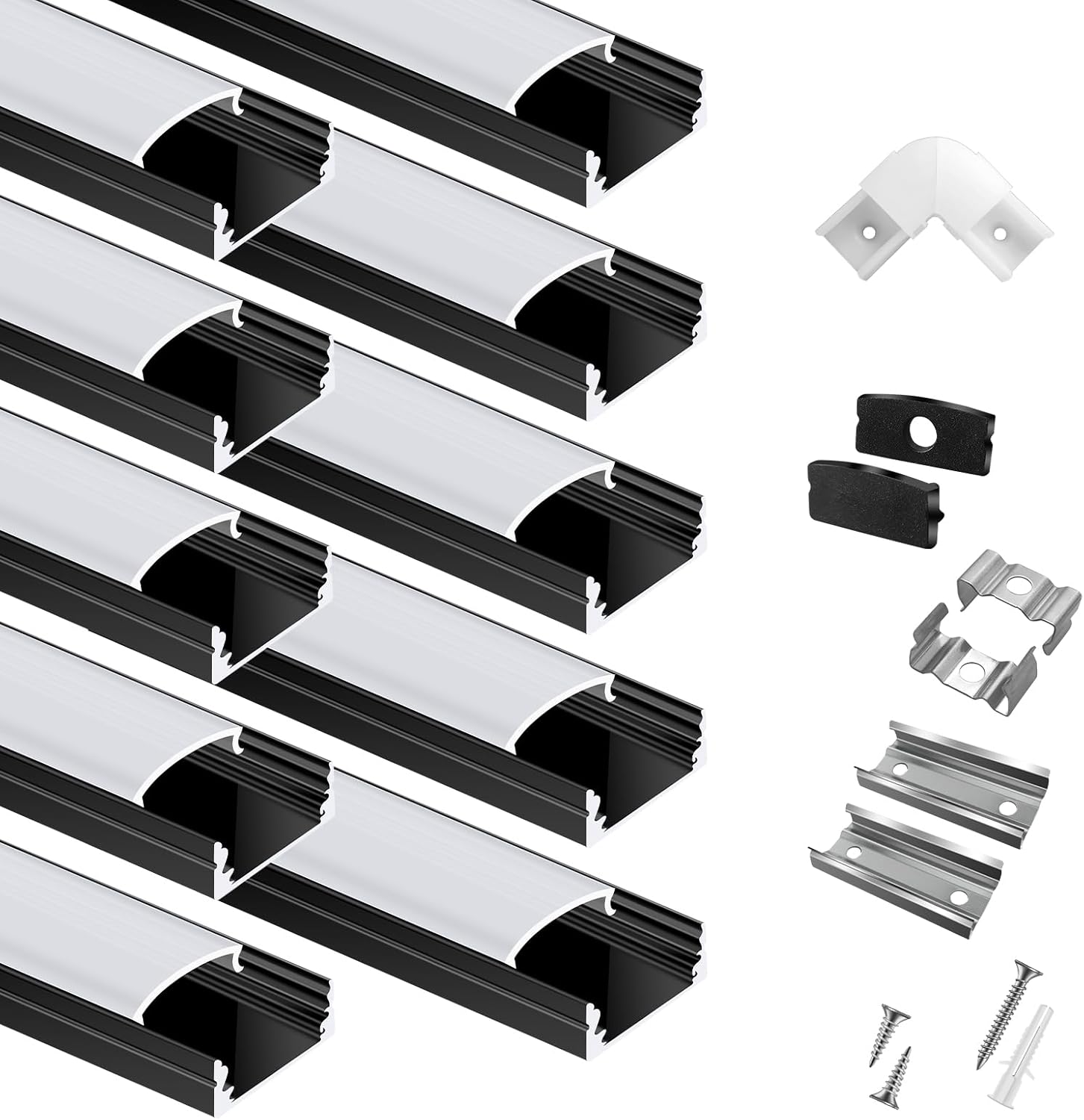10-Pack 6.6ft U Shape Black LED Aluminum Channel System for Lights