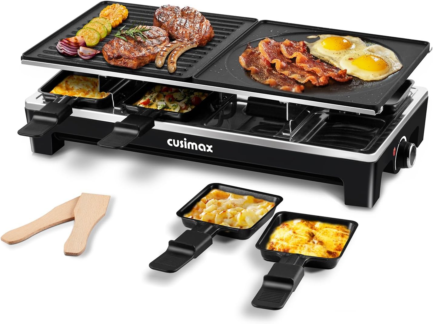 CUSIMAX Raclette Grill: Electric 2 in 1 Non-stick Grill & Griddle