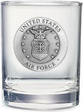 Air Force Double Old Fashion Double Rocks Glass 14 OZ - Pewter Detail