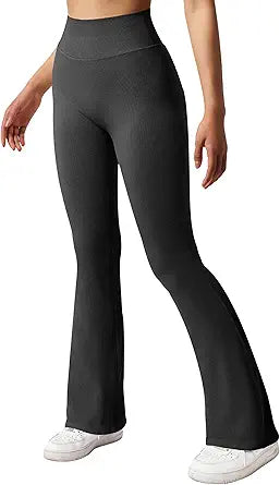 SUUKSESS Women Ribbed Seamless Flare Leggings for Yoga and Fitness