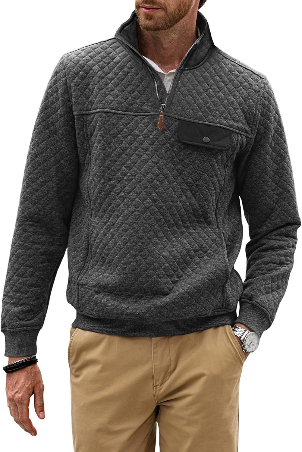 Quilted Stand Collar Men's Sweatshirt by JMIERR