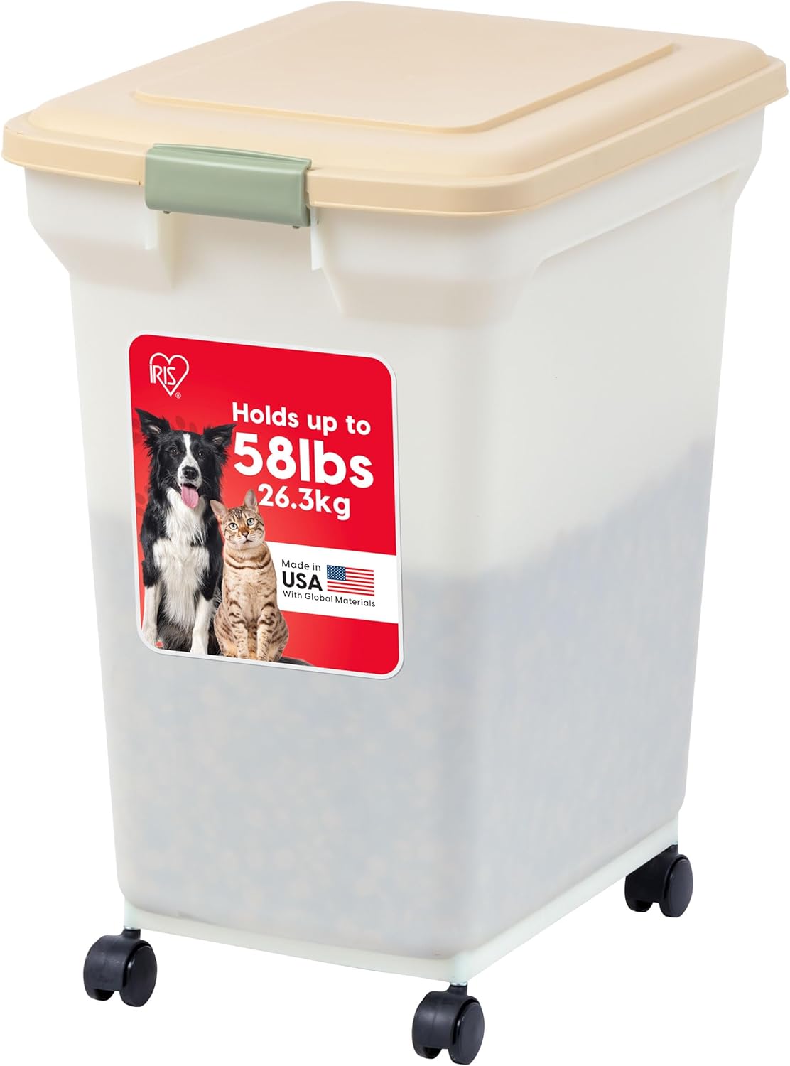 IRIS USA 58 Lbs Airtight Pet Food Storage Container with Casters
