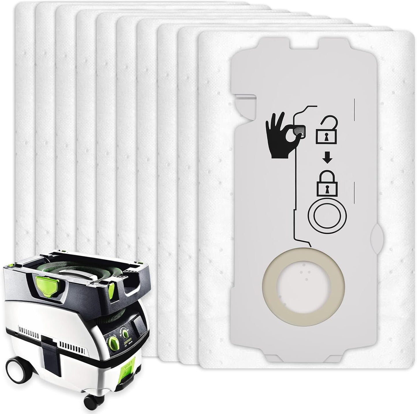 10 Pack 204308 Vacuum Bags for Festool CT Mini and MIDI Models