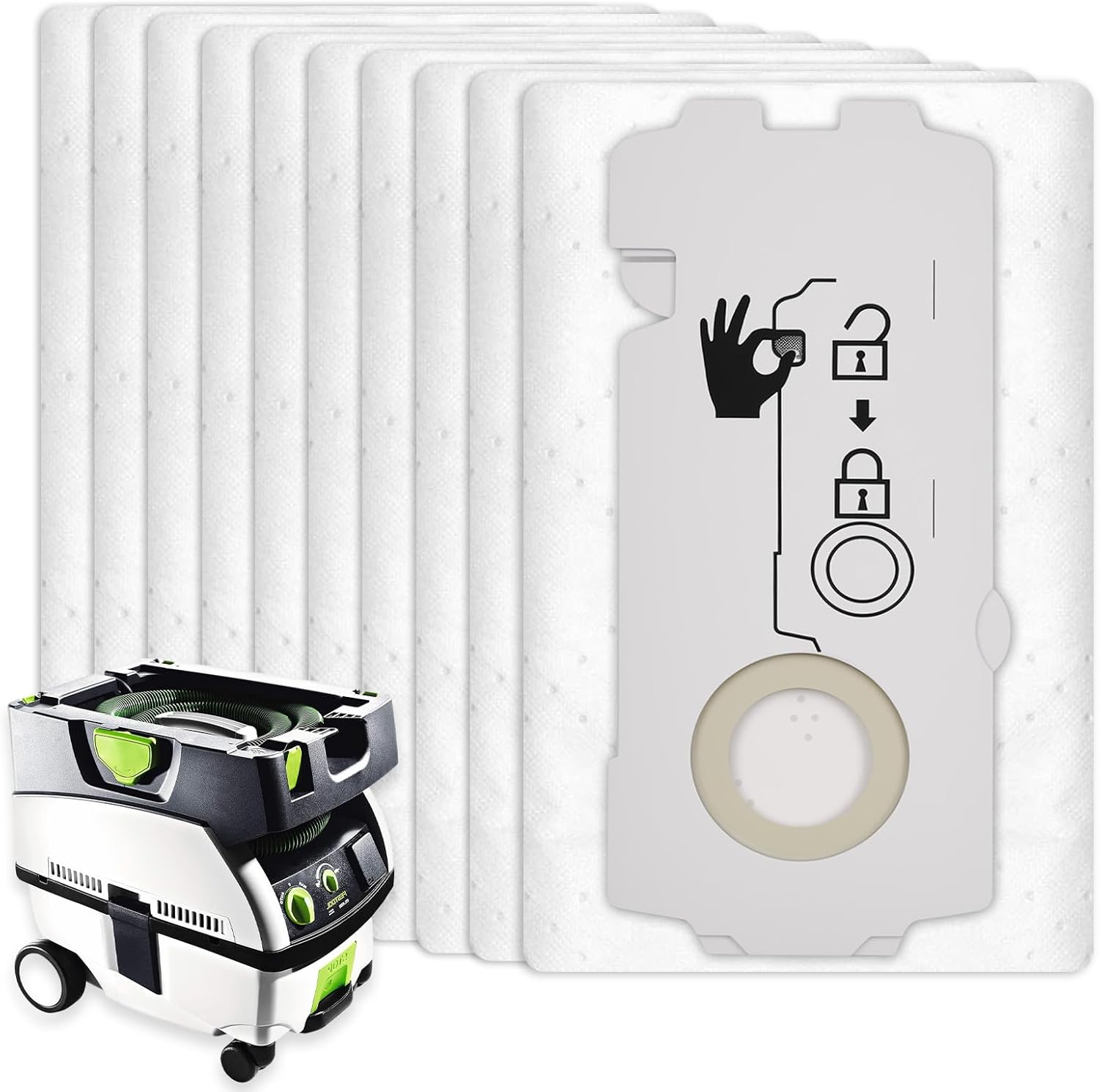 10 Pack 204308 Vacuum Bags for Festool CT Mini and MIDI Models