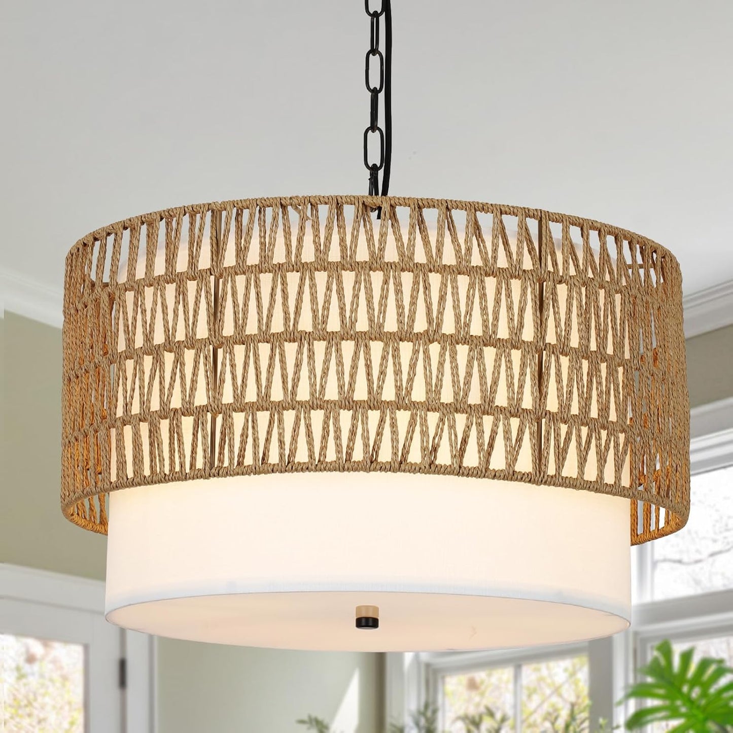 Farmhouse Chandeliers for Dining Room - 5-Light Rattan Fixture