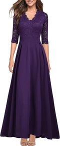 Women's V Neck Lace Vintage Formal Bridesmaid Wedding Long Dress 95%