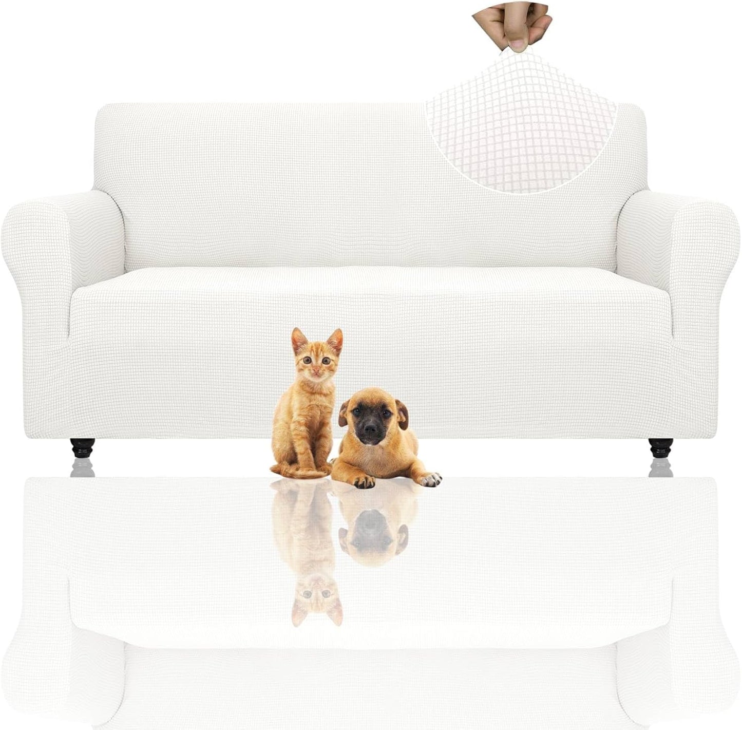Super Stretch Couch Cover for Pets with Elastic Bottom - White