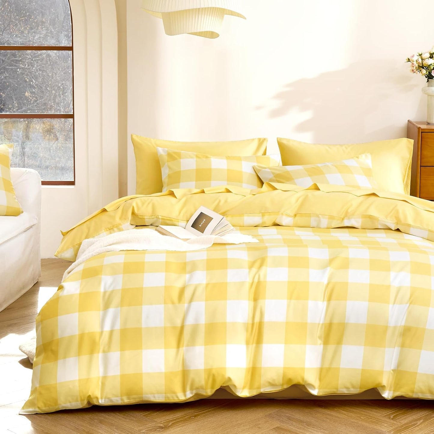 Gingham Comforter Set - Soft Lightweight Bedding for Full Size