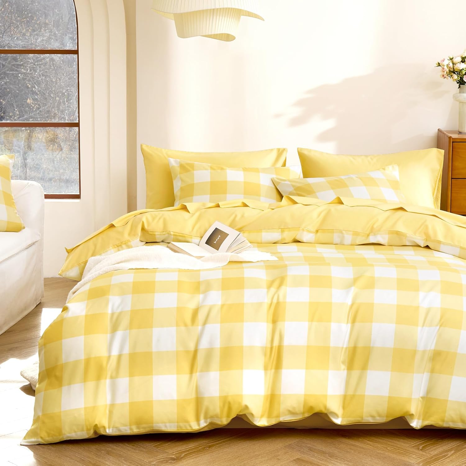 Gingham Comforter Set - Soft Lightweight Bedding for Full Size