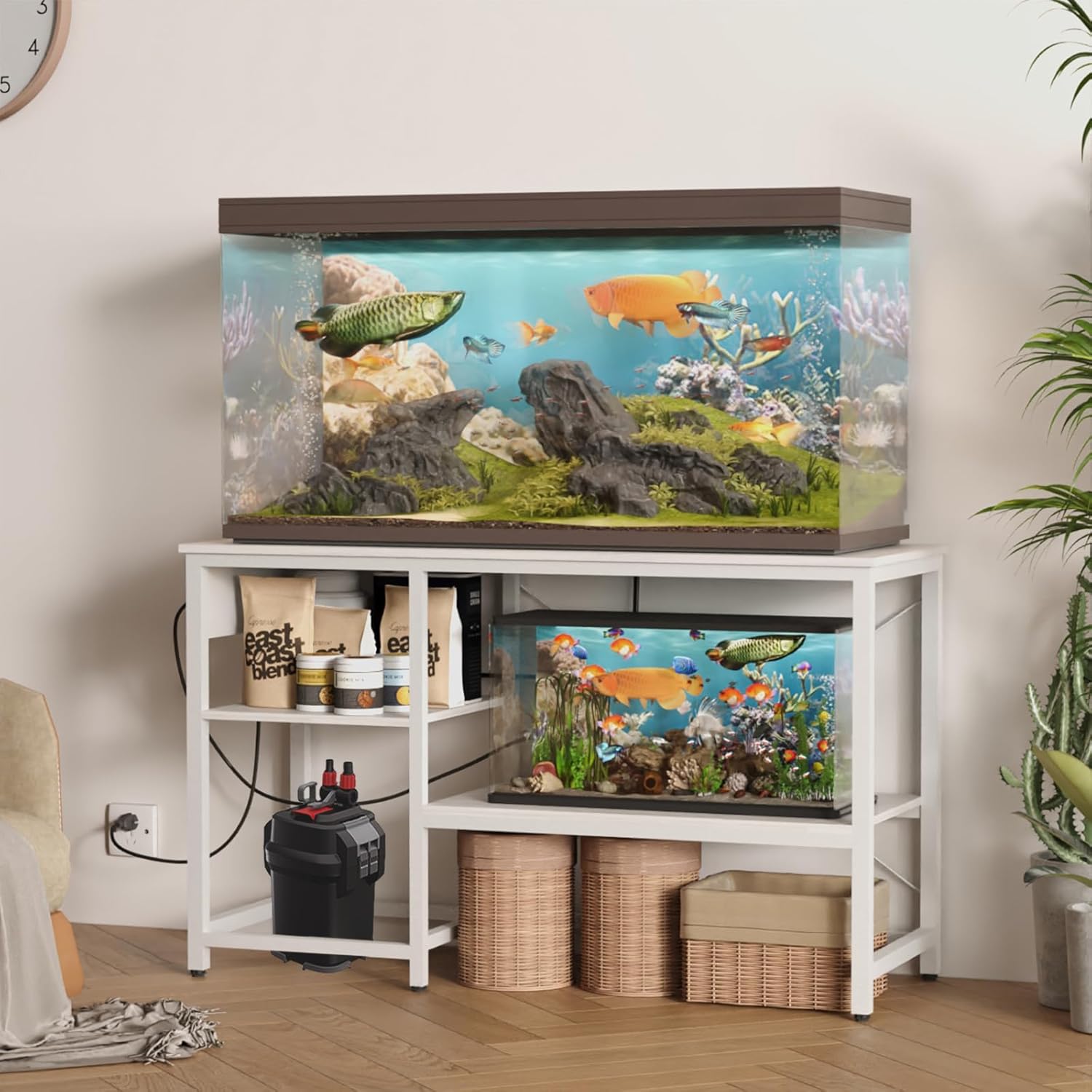 50-75 Gallon Fish Tank Stand with Power Outlet & LED Light