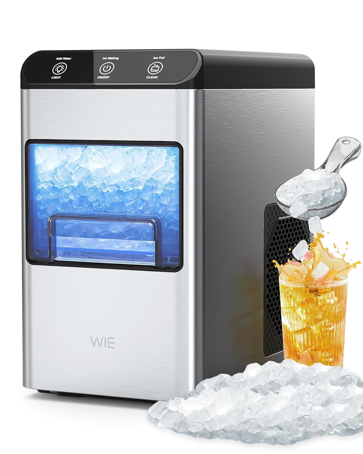 WIE Portable Sonic Ice Maker - Soft Chewable Ice, Self-Cleaning, LED Night Light