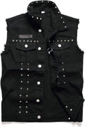 Men's Denim Vest with Studded Rivets and Lapel - Retro Slim Fit