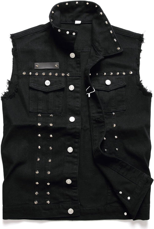 Denim Vest Men Sleeveless Slim Fit Retro Ripped Casual Style