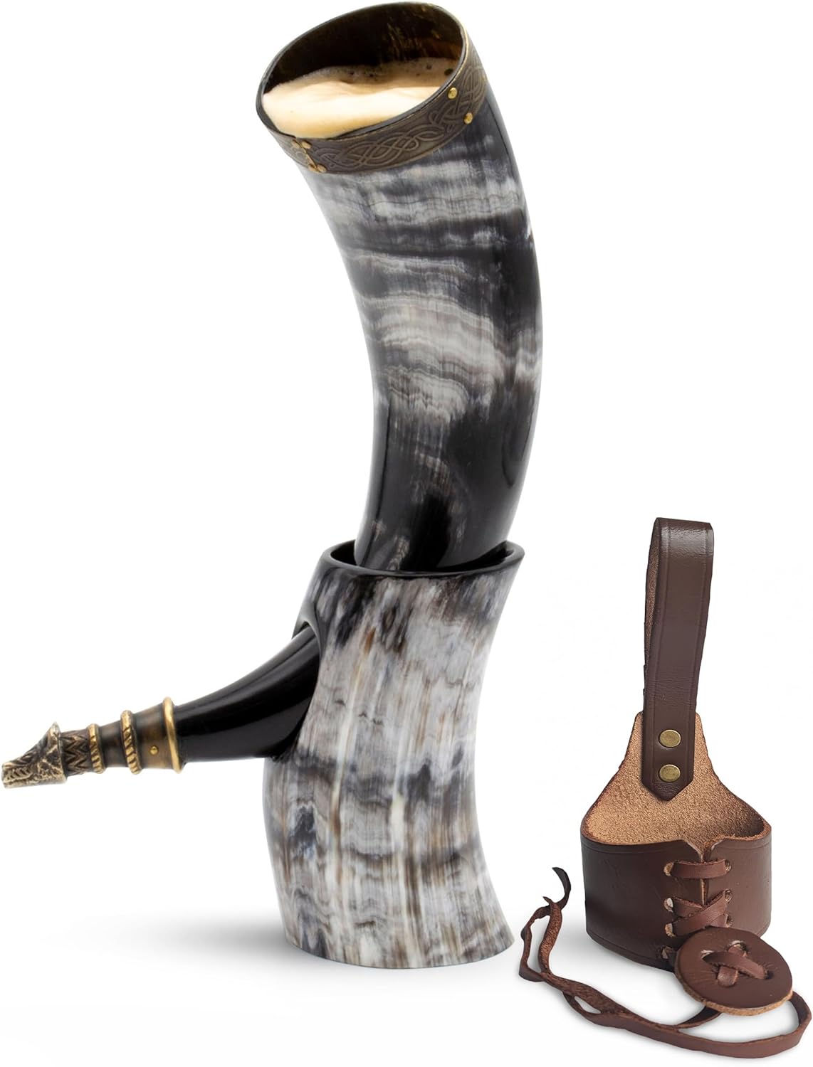 Norse Tradesman 12-Inch Ox-Horn Viking Drinking Horn Set