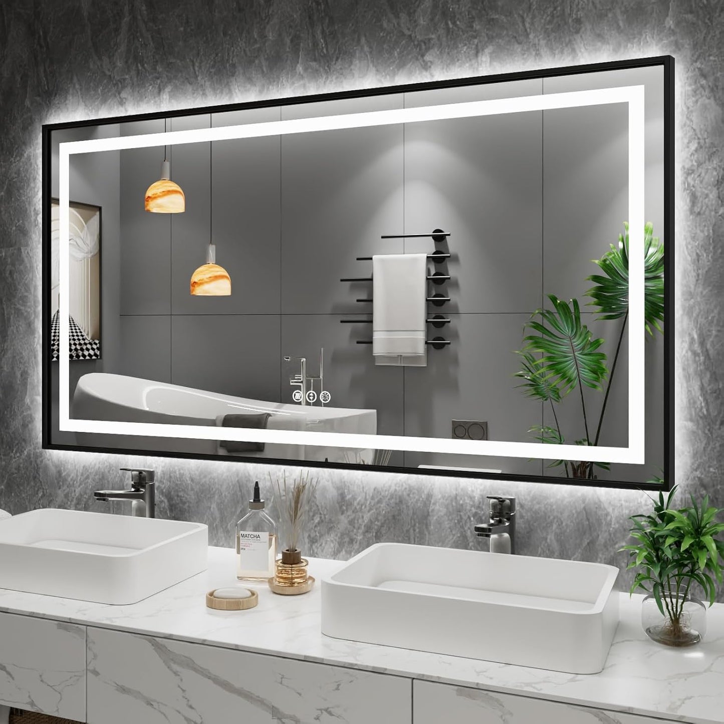 Amorho 55in LED Bathroom Mirror with Front Light and Backlit
