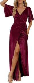 Women's V Neck Wrap Velvet Maxi Dress - Elegant Party Wrap