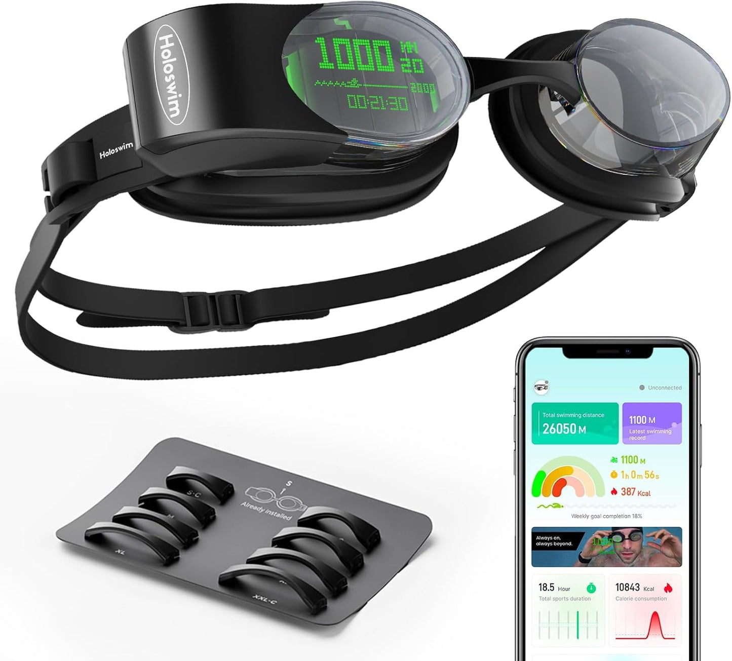 Holoswim Smart Swim Goggles 2PRO with AR Display & Data Tracking