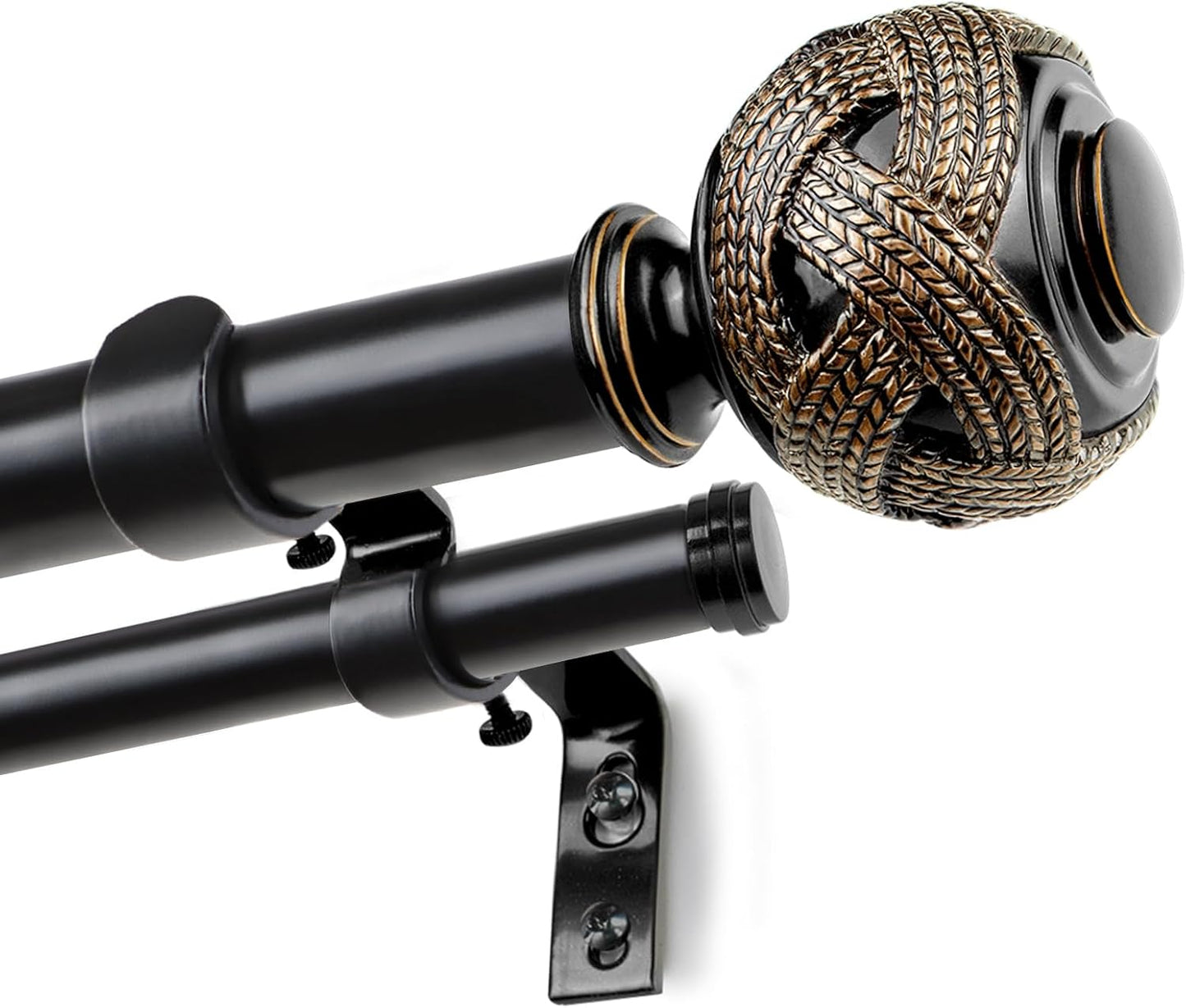 Adjustable Telescoping Double Curtain Rod Set with Elegant Leaf Finials