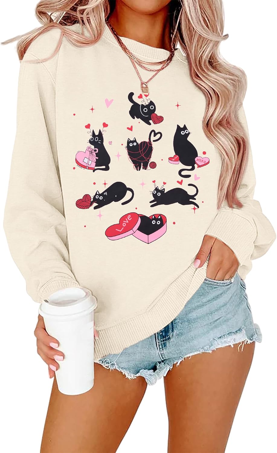 FLOYU Cat Valentine Sweatshirt - Romantic Gift for Cat Lovers