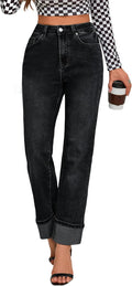Womens High Waisted Stretchy Straight Leg Jeans - Tummy Control Design