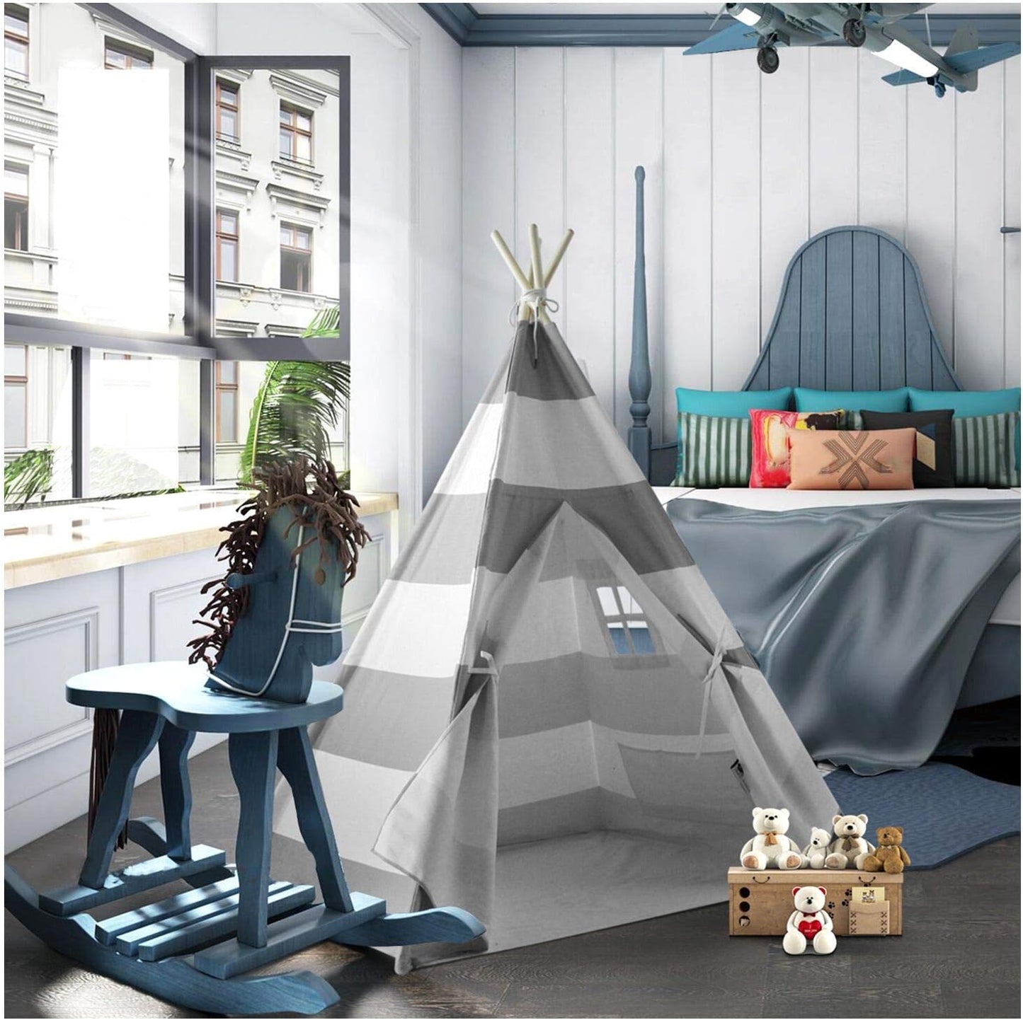 Ukadou Grey Stripe Teepee: Indoor Fun for Kids