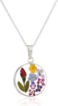 Sterling Silver Pressed Flower Round Pendant Necklace - Unique